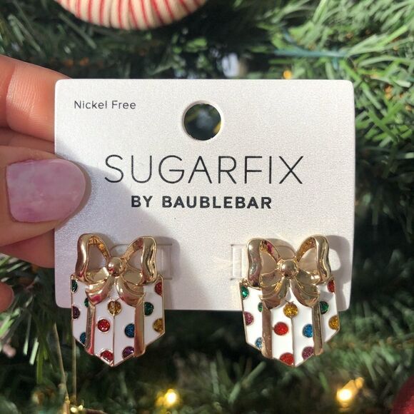 NEW Sugarfix Baublebar  Holiday Christmas Teddy Bear Scarf Santa Hat Earrings - Picture 1 of 3